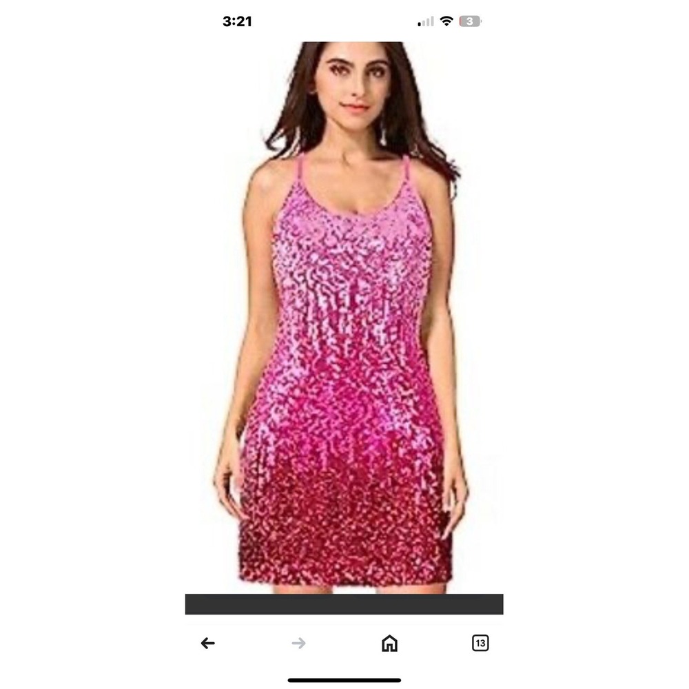 Manor Sequined Mini Dress Bright Pink NWT Large